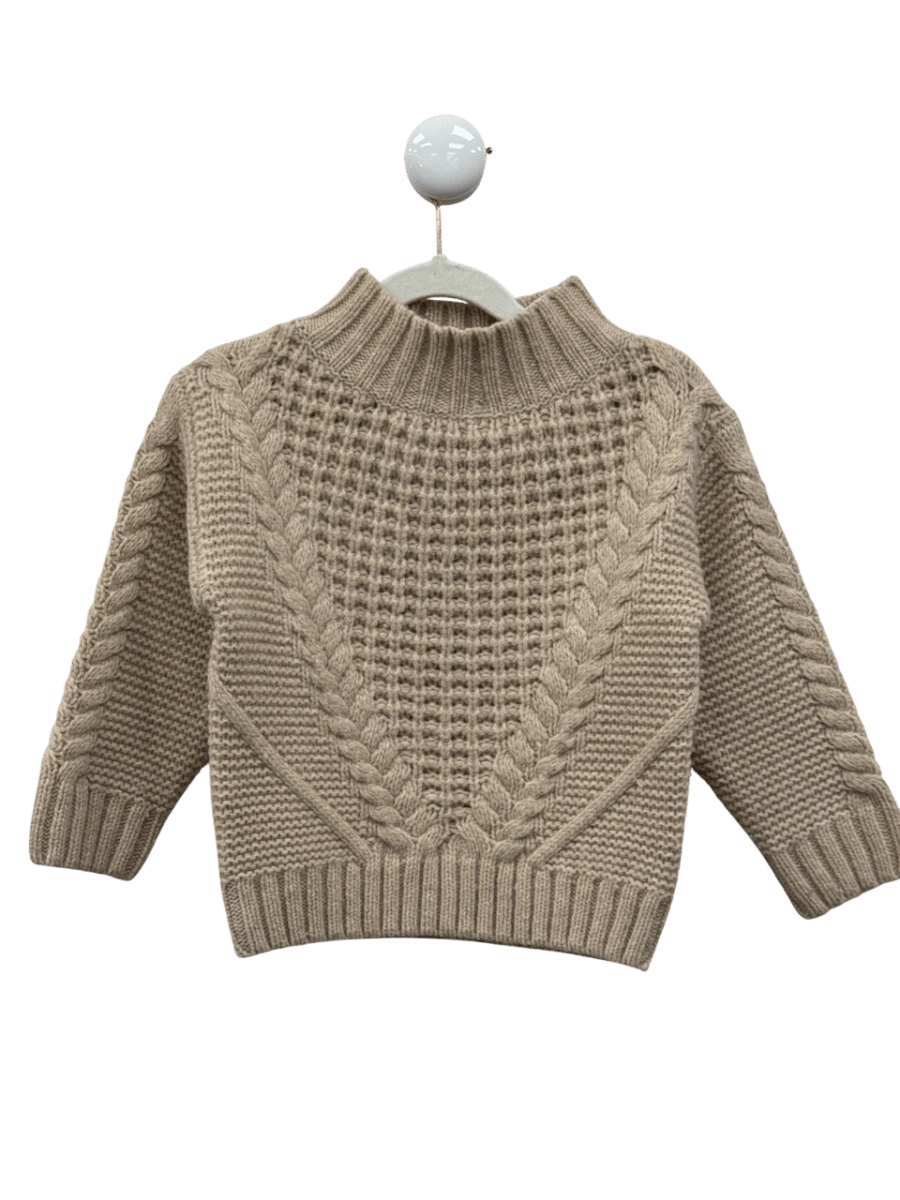 Belle Enfant Beige 100% Lambswool Cable Knit Turtleneck Jumper 3 Years - Reliked