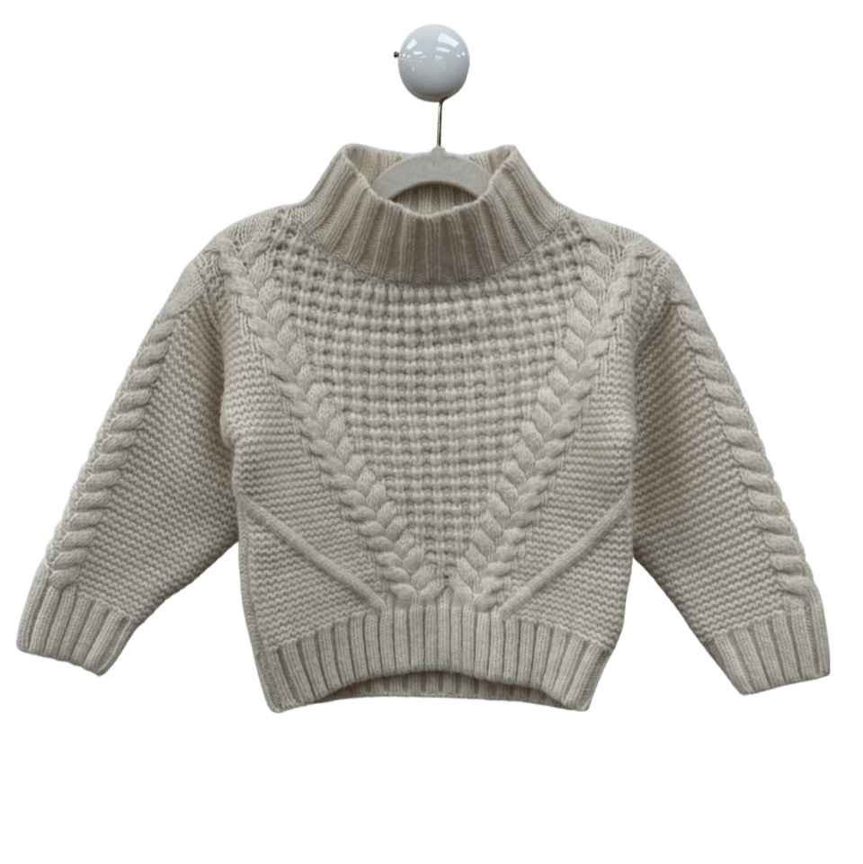 Belle Enfant Cream 100% Lambswool Cable Knit Turtleneck Jumper 3 Years - Reliked