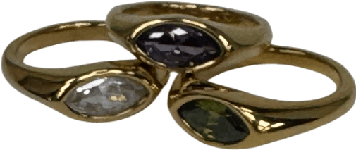 Belle Zelle studio Set 0f 3 Pack Yellow Gold Diamanté Rings - Size O - Reliked