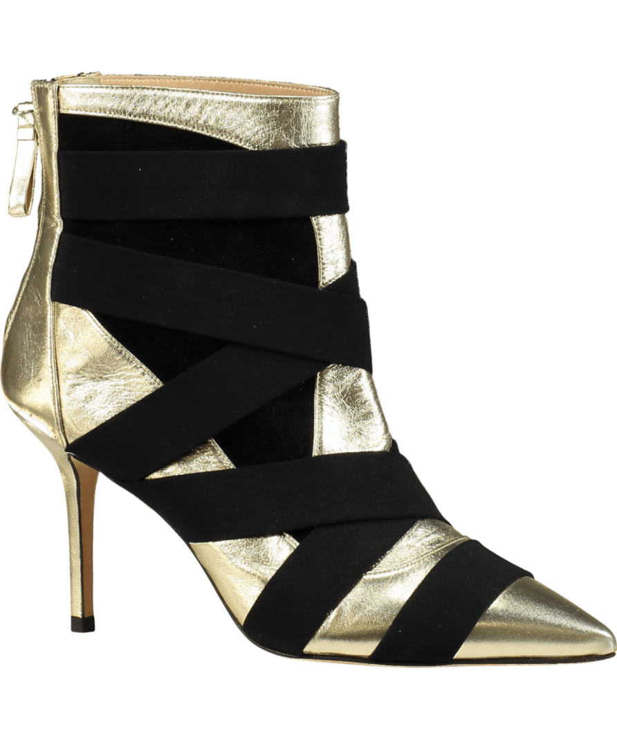 Bendetta Boroli Black & Gold Leather And Suede Ankle Boots UK 6 EU 39 👠 - Reliked