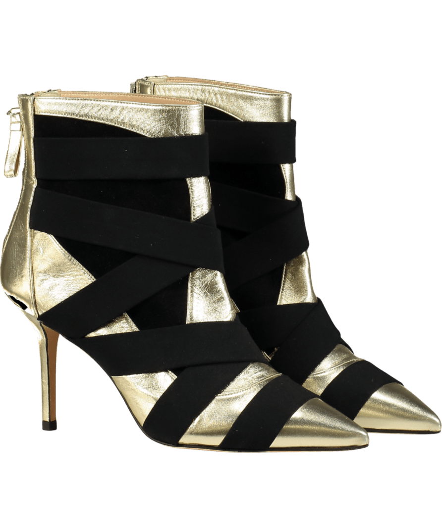 Bendetta Boroli Black & Gold Leather And Suede Ankle Boots UK 6 EU 39 👠 - Reliked