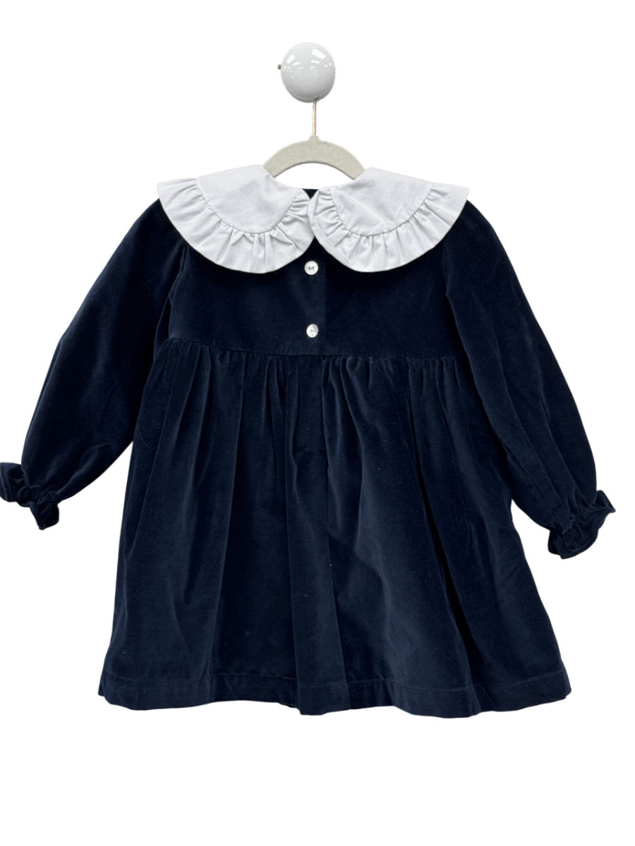 Benedita Navy Blue Velvet Bow Detail Long Sleeve Dress 4 Years - Reliked