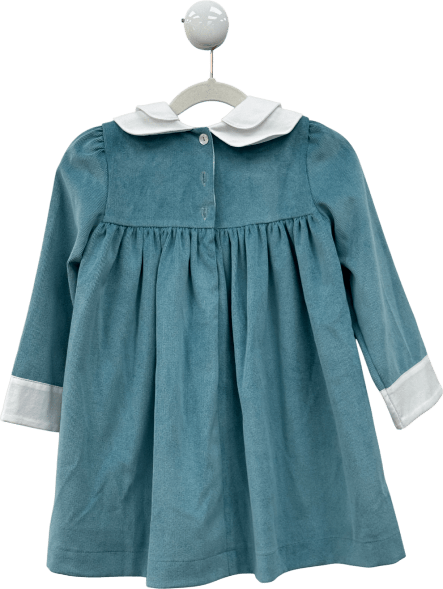 Benedita Turquoise Blue Corduroy Peter Pan Collar Dress 4 Years - Reliked
