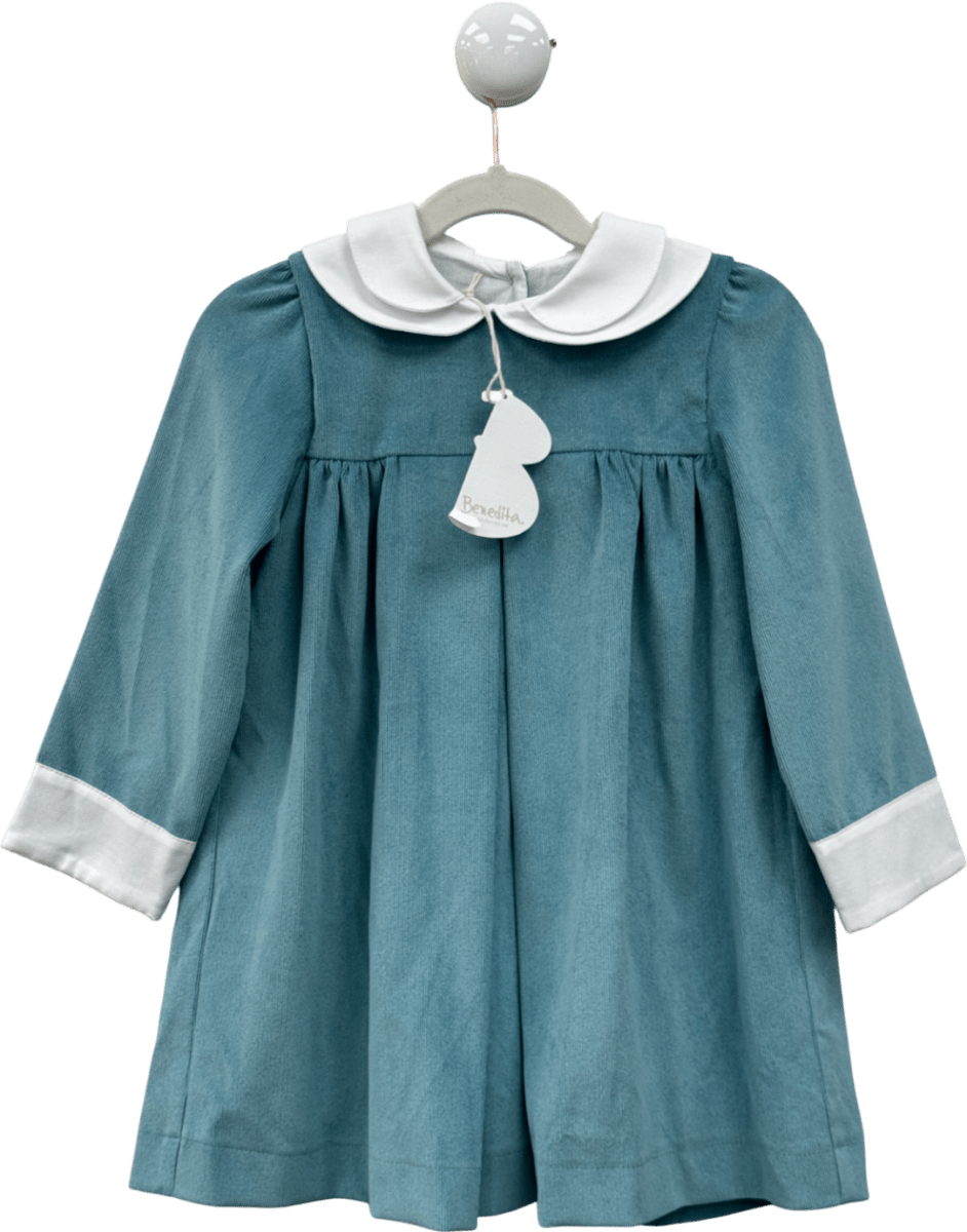 Benedita Turquoise Blue Corduroy Peter Pan Collar Dress 4 Years - Reliked