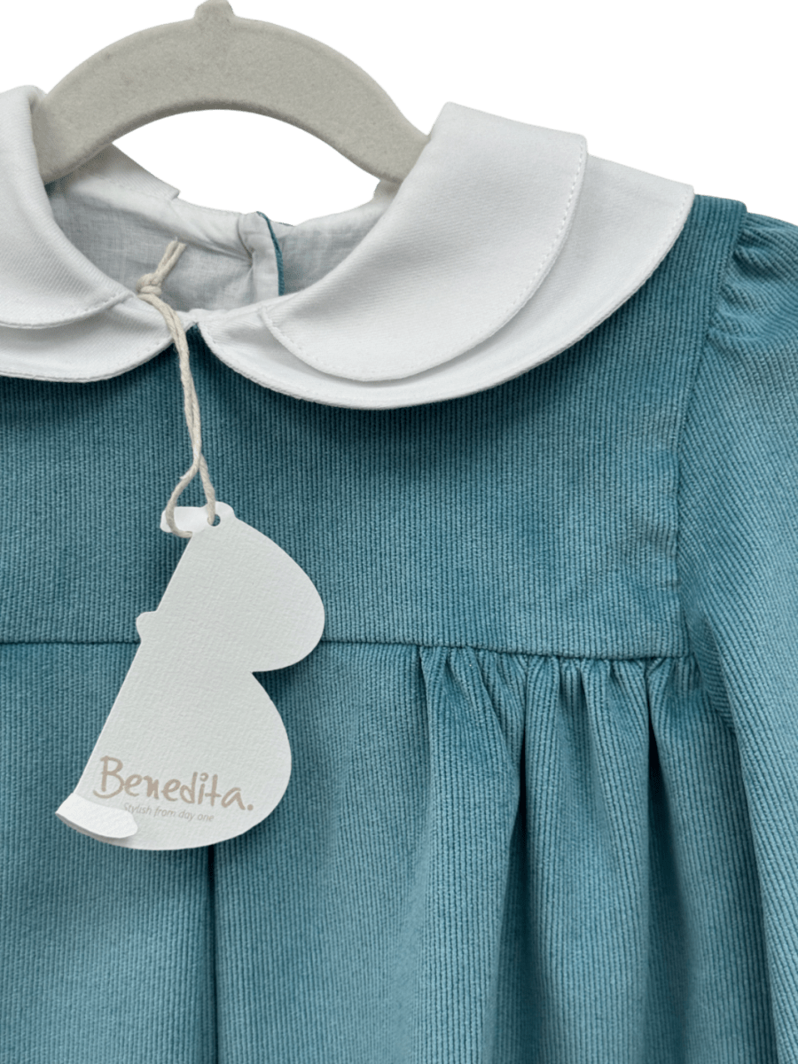 Benedita Turquoise Blue Corduroy Peter Pan Collar Dress 4 Years - Reliked