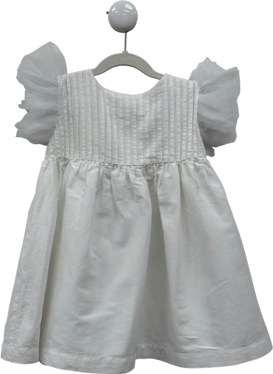 Benedita White Tulle Frill Sleeve Pintuck Dress 5 Years - Reliked