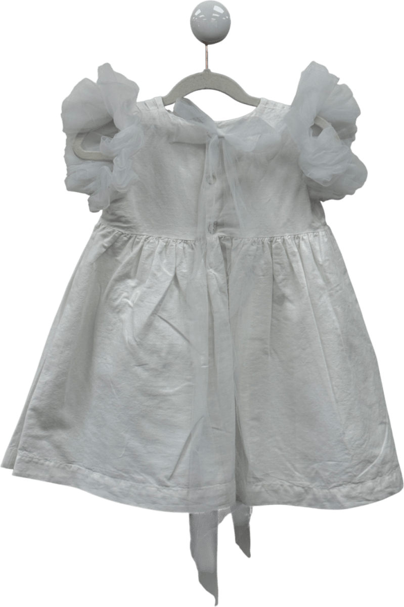 Benedita White Tulle Frill Sleeve Pintuck Dress 5 Years - Reliked