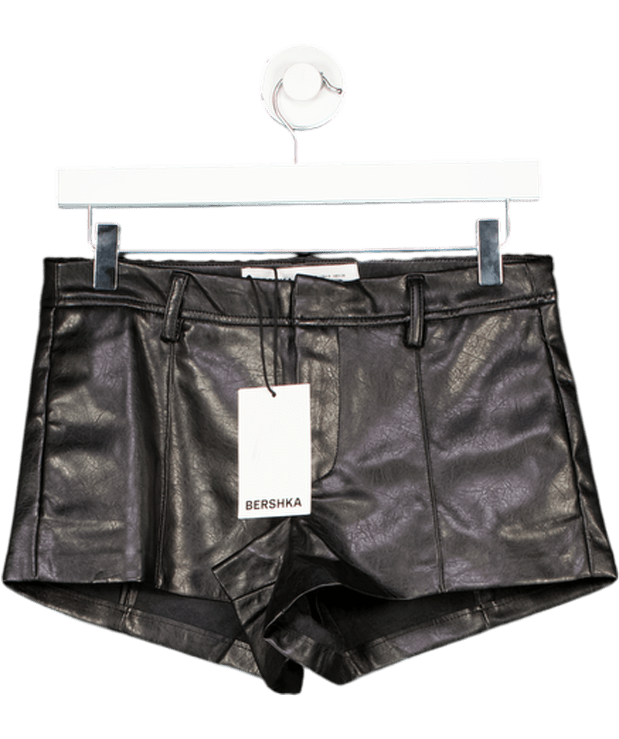 Bershka Black Leather Micro Shorts UK S - Reliked