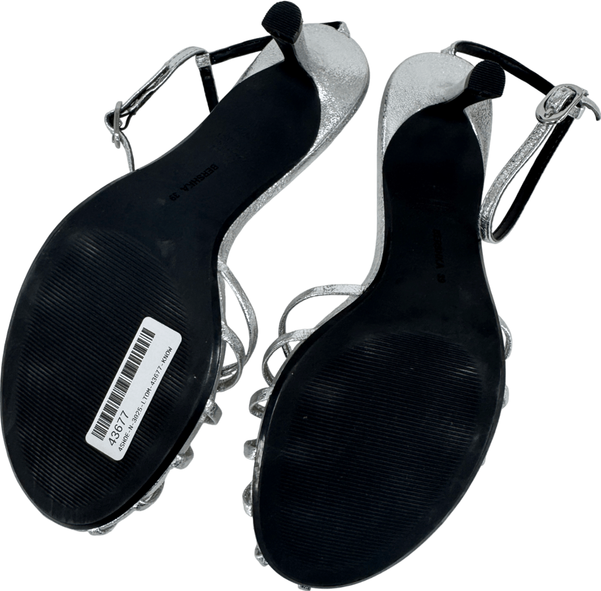 Bershka Metallic Silver Ankle Strap Kitten Heel Sandals UK 6 EU 39 👠 - Reliked