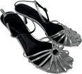 Bershka Metallic Silver Ankle Strap Kitten Heel Sandals UK 6 EU 39 👠 - Reliked