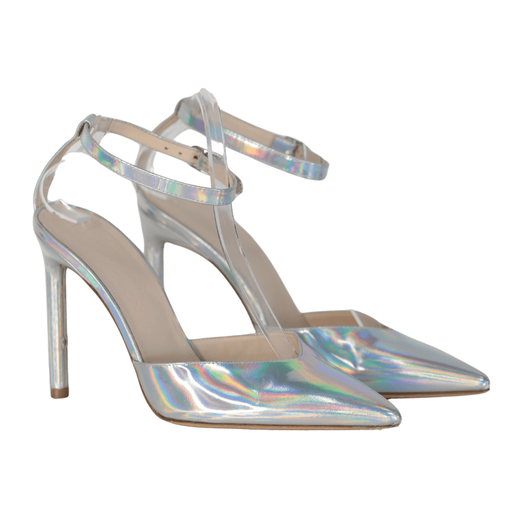 Bettina Vermillon Metallic Holographic Silver 105mm Reflex Leather Ankle Strap Pumps UK 5 EU 38 👠 - Reliked