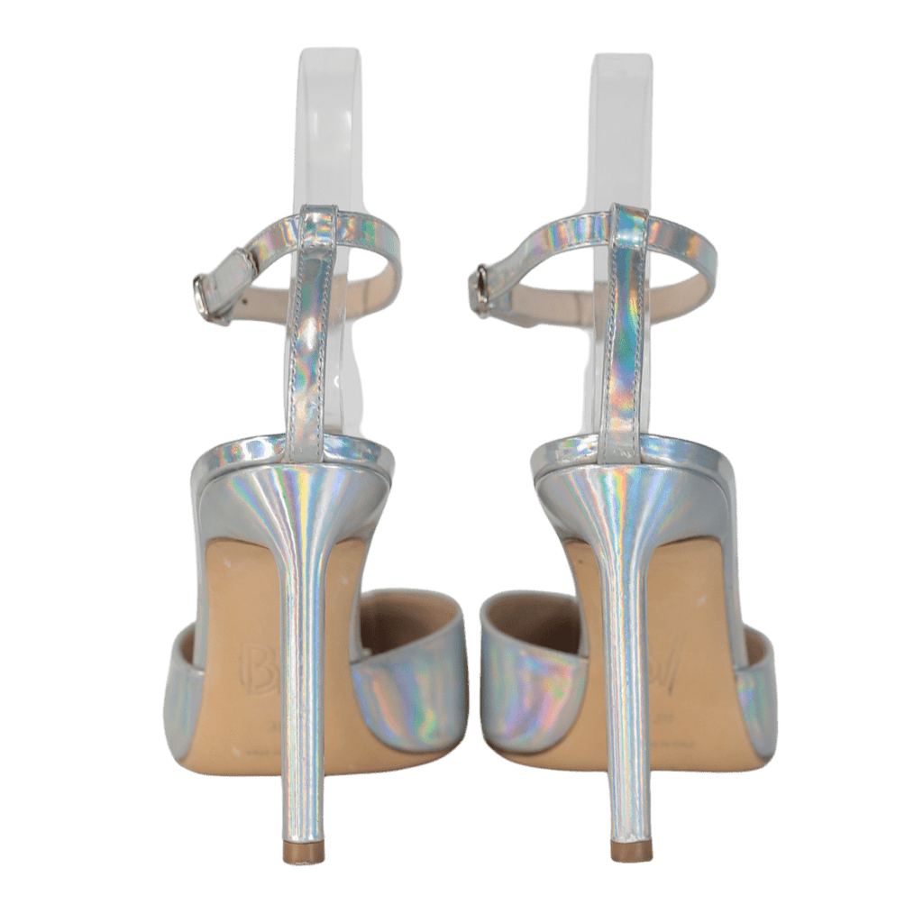 Bettina Vermillon Metallic Holographic Silver 105mm Reflex Leather Ankle Strap Pumps UK 5 EU 38 👠 - Reliked