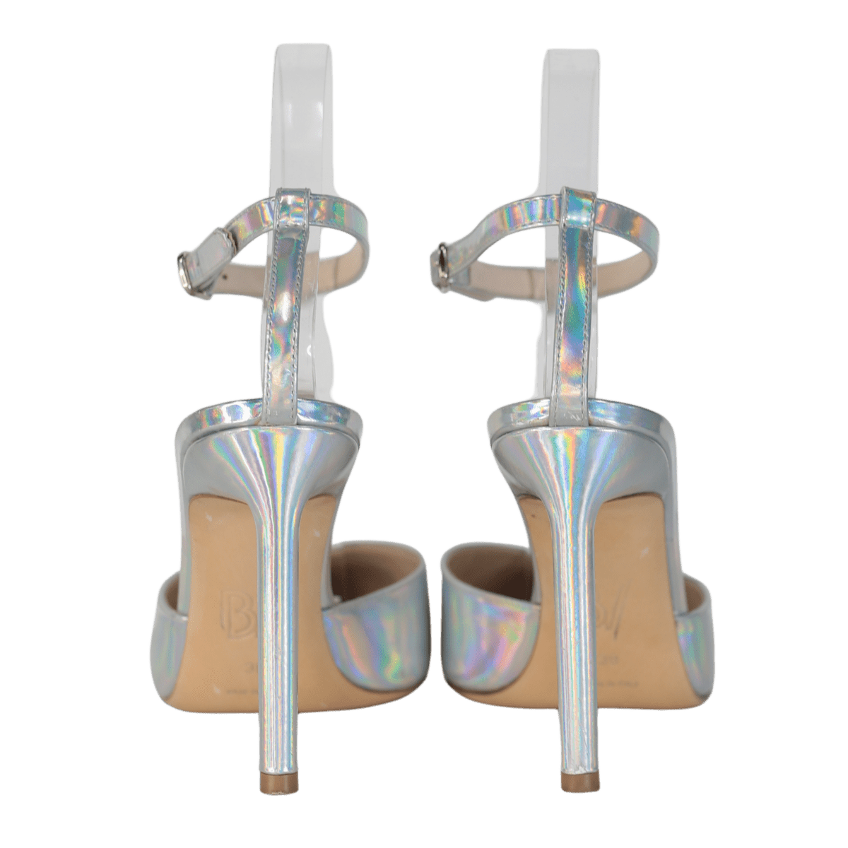 Bettina Vermillon Metallic Holographic Silver 105mm Reflex Leather Ankle Strap Pumps UK 5 EU 38 👠 - Reliked