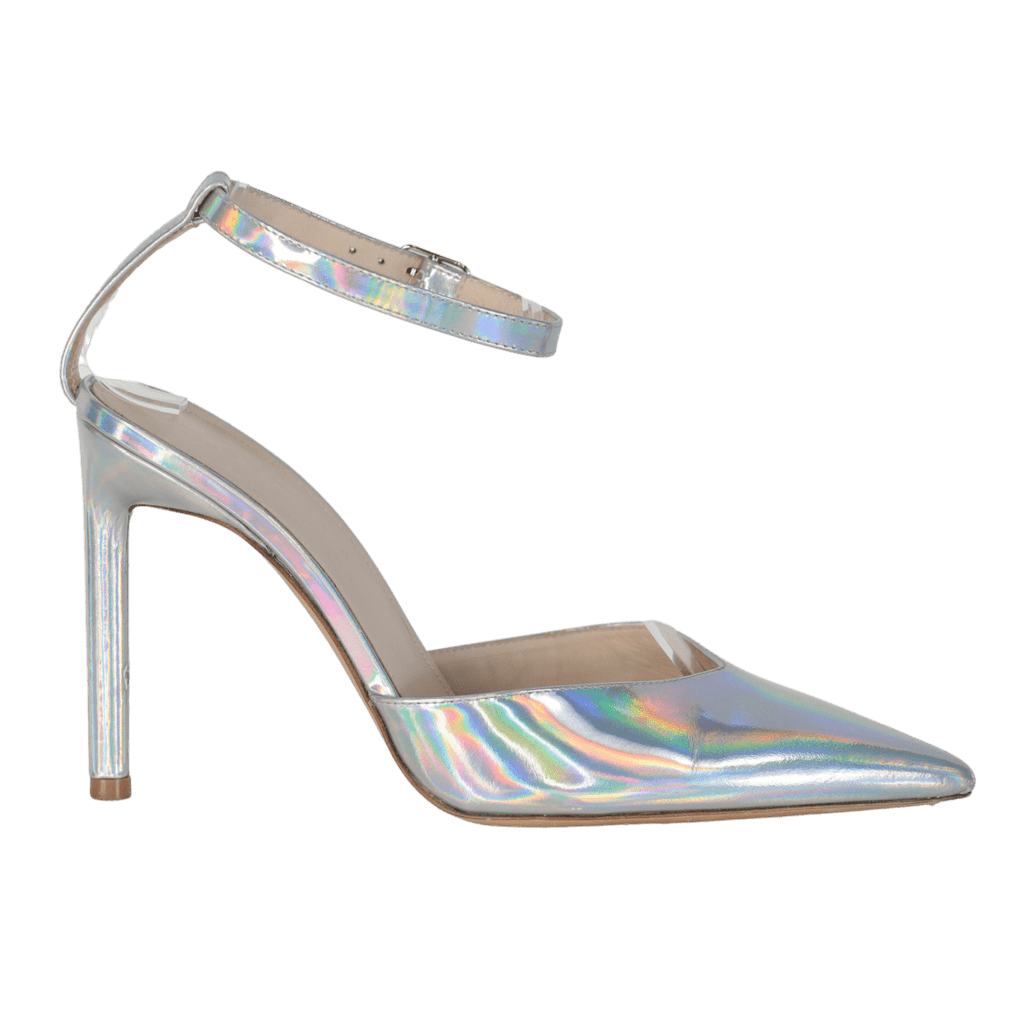 Bettina Vermillon Metallic Holographic Silver 105mm Reflex Leather Ankle Strap Pumps UK 5 EU 38 👠 - Reliked