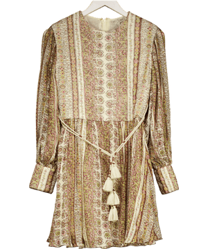 Beulah London Beige Print Quilted Top Mini Dress UK 8