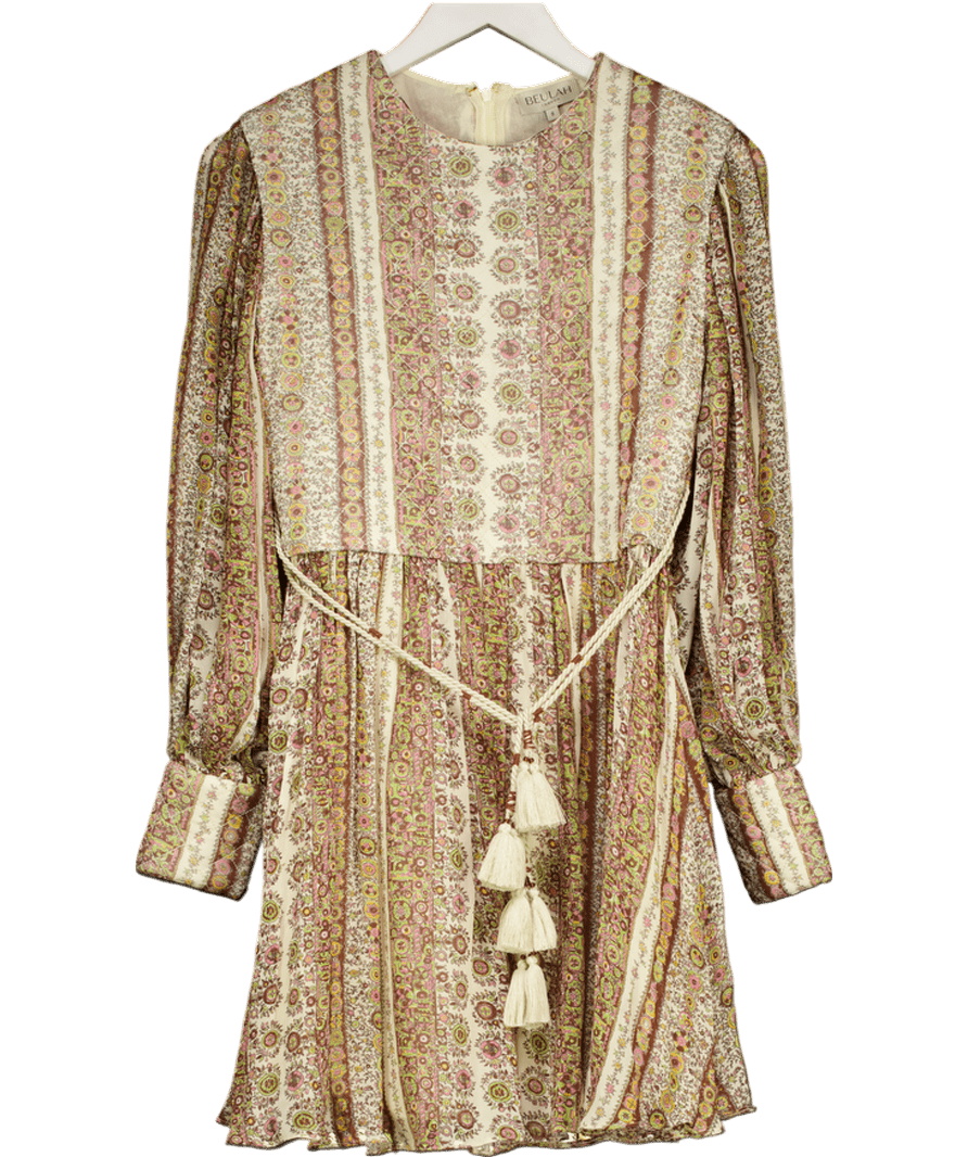 Beulah London Beige Print Quilted Top Mini Dress UK 8 - Reliked