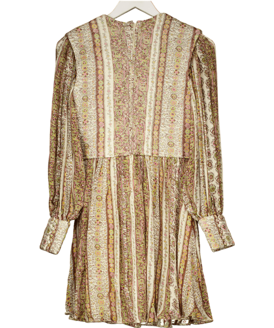 Beulah London Beige Print Quilted Top Mini Dress UK 8 - Reliked