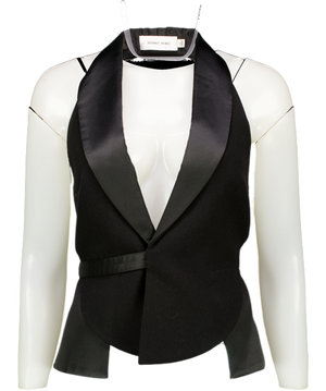 RONNY KOBO Black Ovale Balck Satin Trim Backless Tux Waistcoat UK S