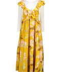 REISS Lucy Frill Floral Midi Dress, Yellow UK 6