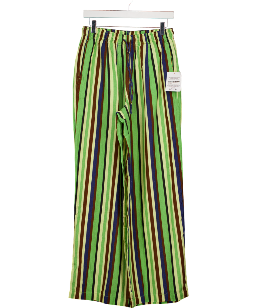 TOPSHOP Green Stripe Linen Blend Wide Leg Trousers UK S