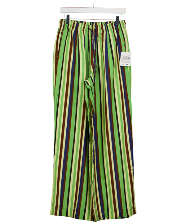TOPSHOP Green Stripe Linen Blend Wide Leg Trousers UK S
