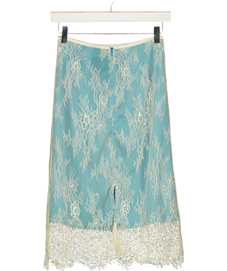 TOPSHOP Lace Midi Skirt With Blue Insert In Ecru UK 6