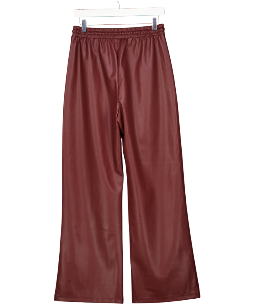 TOPSHOP Faux Leather Wide Leg Jogger With Pinseam Detail In Burgundy Red UK 10