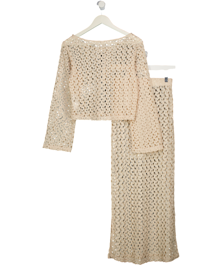 ONLY 2-piece Cream Crochet Knit Long Sleeve Top And Maxi Skirt Set UK XS