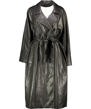M&S Collection Black Faux Leather Trench Coat UK 22