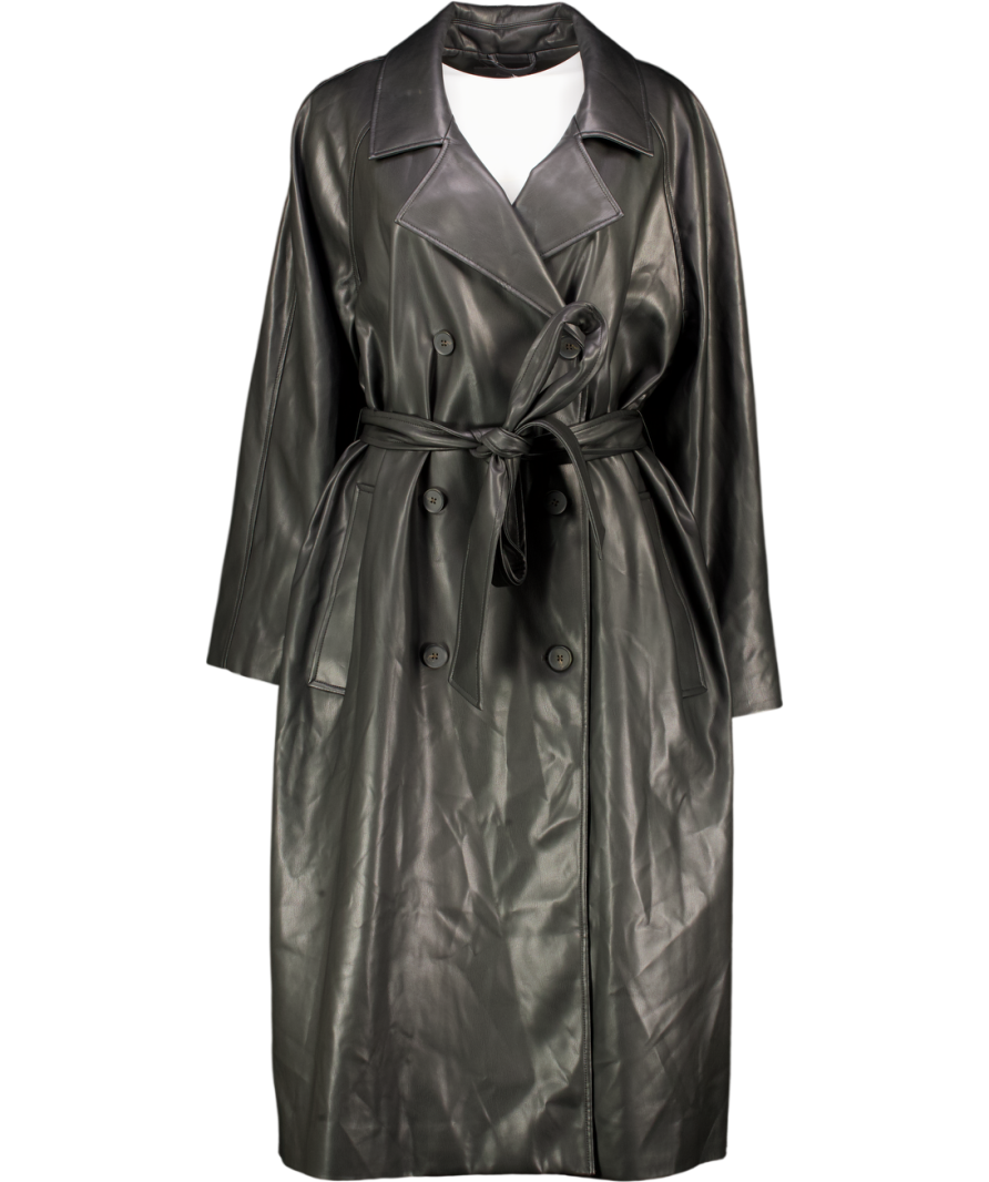 M&S Collection Black Faux Leather Trench Coat UK 22
