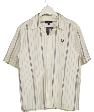 FRED PERRY White Striped Short Sleeve Shirt UK L