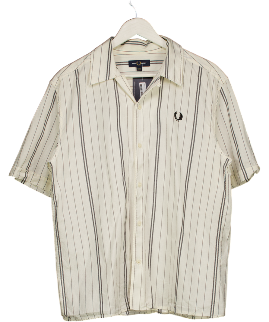 FRED PERRY White Striped Short Sleeve Shirt UK L