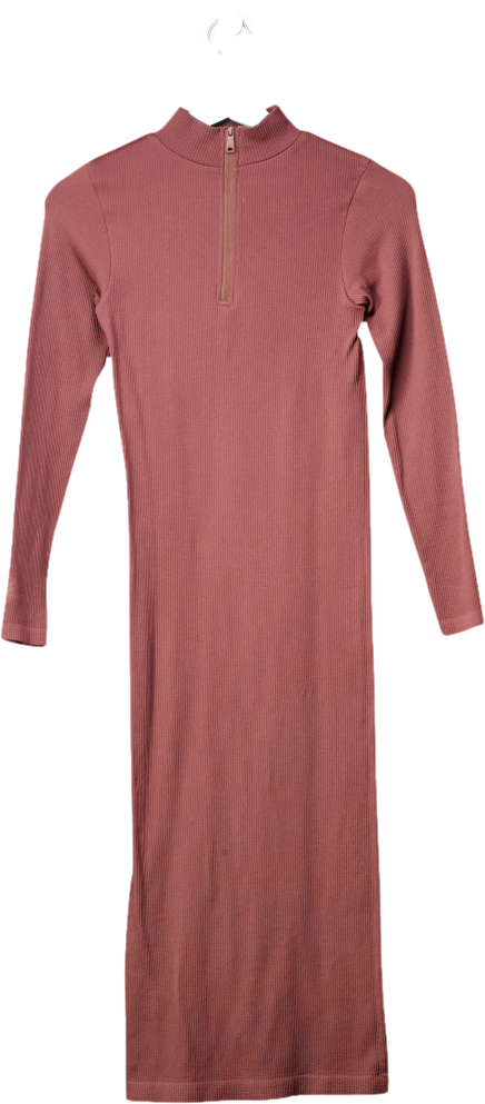 Hera Brown Ribbed Base Layer Midi Dress UK XS
