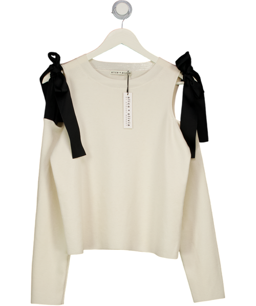 ALICE + OLIVIA Ecru / Black Dara Wool Blend Cut-out Jumper UK M