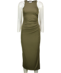 REISS Lola Jersey Ruched Racer Midi Dress In Khaki Green UK XS
