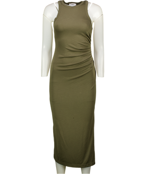 REISS Lola Jersey Ruched Racer Midi Dress In Khaki Green UK XS