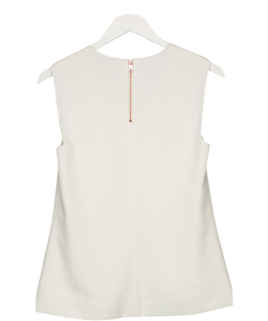 Ted Baker Ivory White Sleeve Crepe V-neck Top UK 10