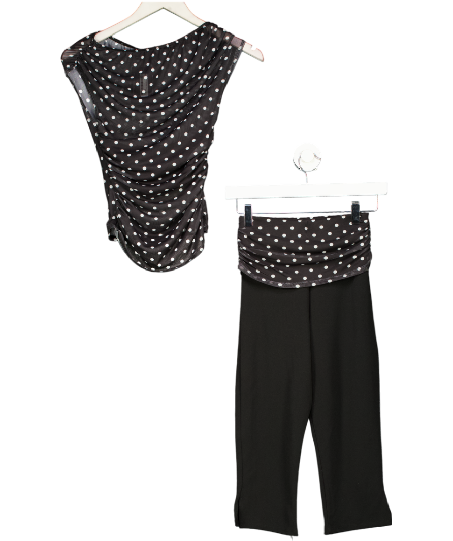 ASOS Black Off Shoulder Mesh Top And Capri Pants In Polka Dot UK XS