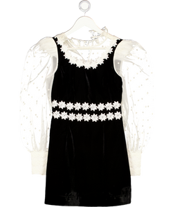 QUEEN OF ARCHIVE Karina Black Velvet Organza Sleeve Mini Dress UK XS