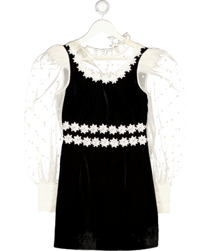 QUEEN OF ARCHIVE Karina Black Velvet Organza Sleeve Mini Dress UK XS