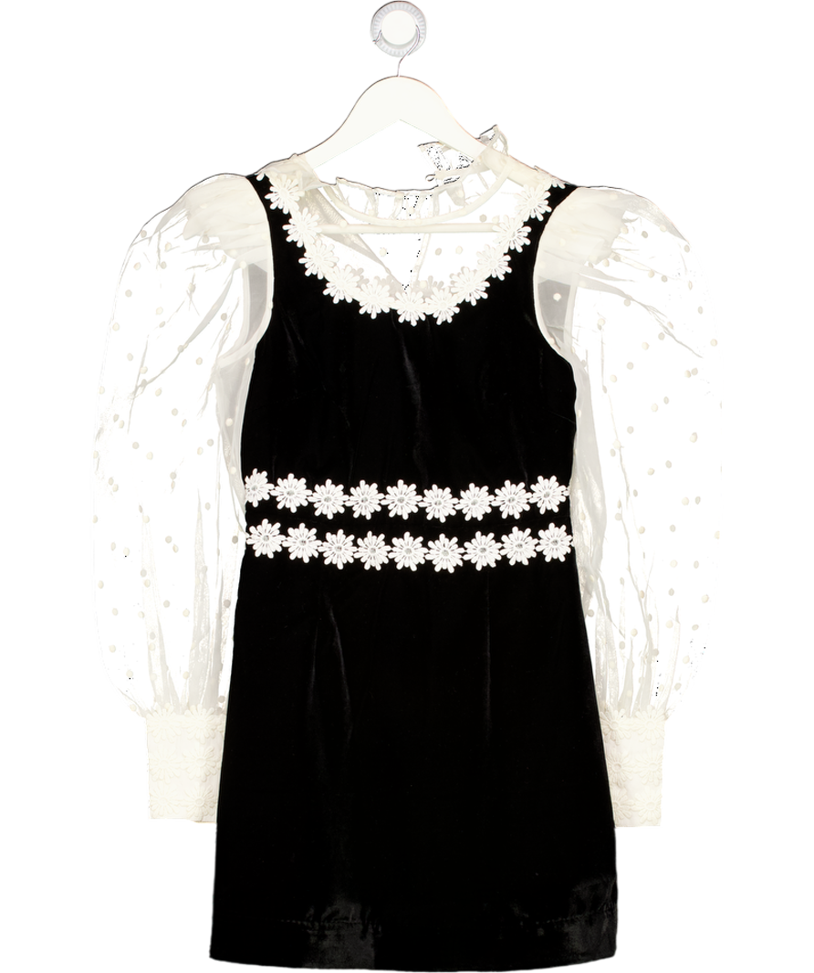QUEEN OF ARCHIVE Karina Black Velvet Organza Sleeve Mini Dress UK XS