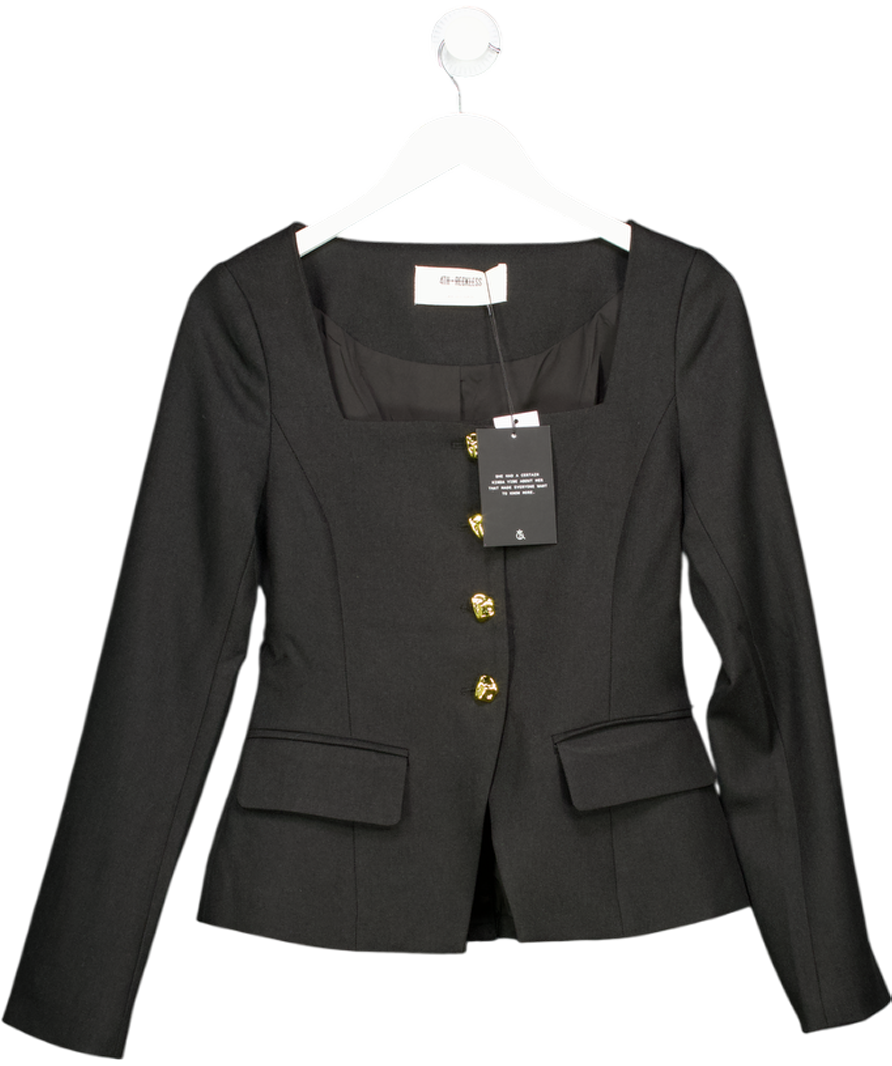 4th & Reckless Sadie Black Square Neck Gold Buttoned Jacket UK 8