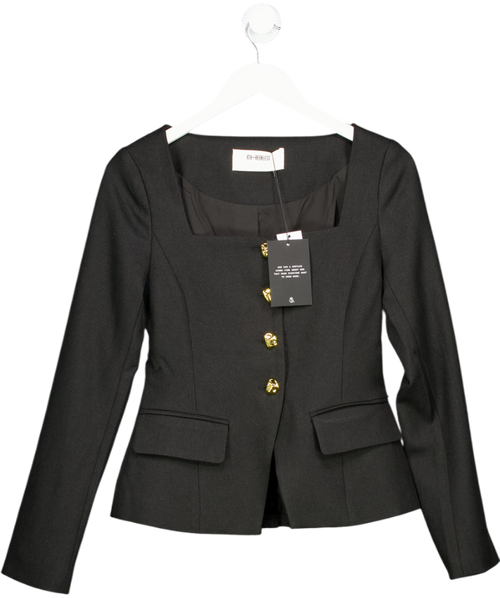 4th & Reckless Sadie Black Square Neck Gold Buttoned Jacket UK 8