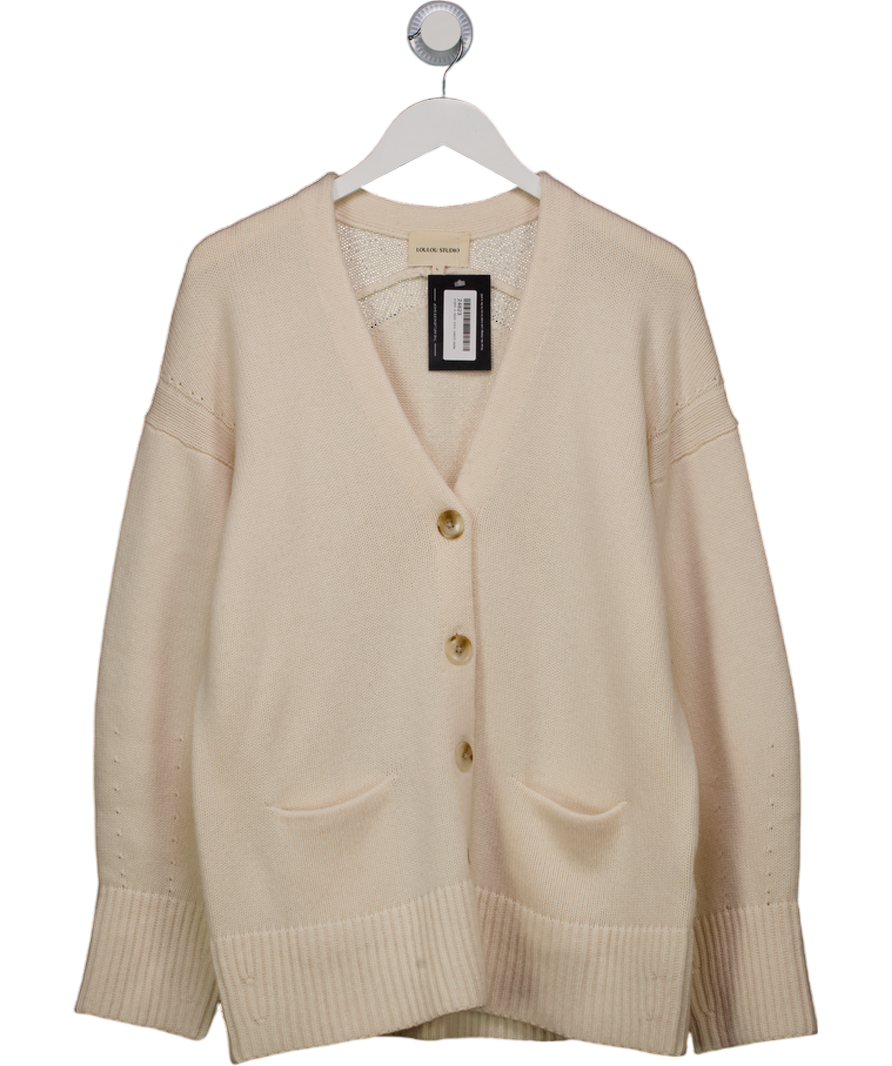 Loulou studio Cream Wool / Cashmere Blend Sovik Oversized Button-down Cardigan UK L