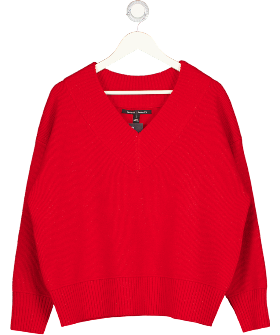 River Island Red Knitted V-neck Jumper UK L