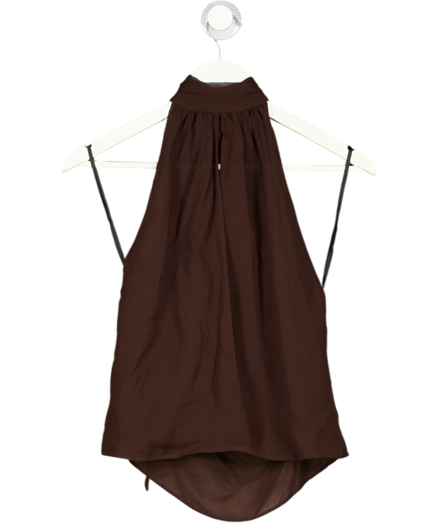 VENROY Chocolate Brown Silk Halter Top UK S