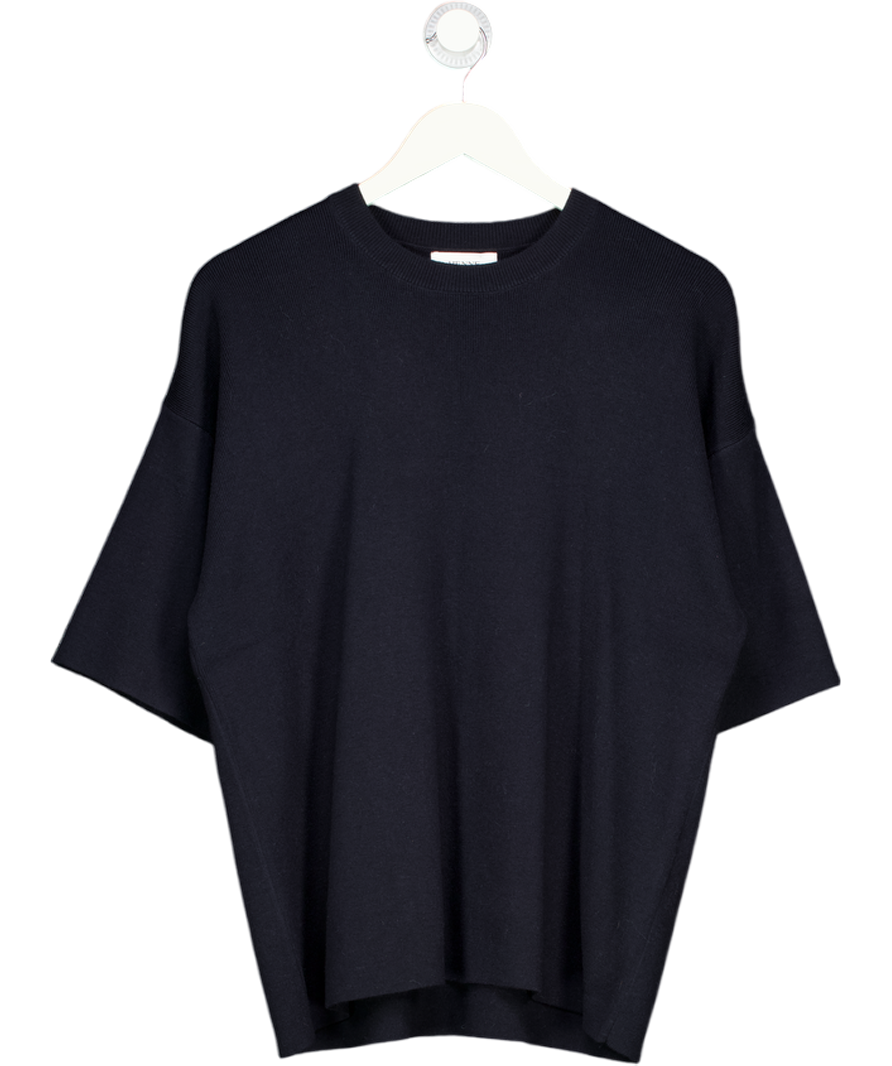 HENNE Navy Blue Knit Boxy Fit Short Sleeve Top UK S