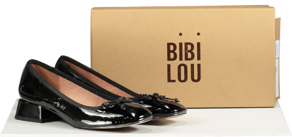 Bibi Lou Black Patent Leather Block Heel Pumps EU 37 UK 4 - Reliked