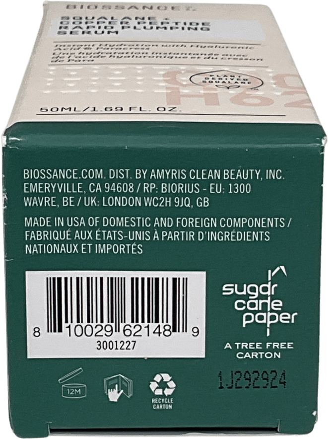 BIOSSANCE Squalane And Copper Peptide Rapid Plumping Serum 50ml - Reliked