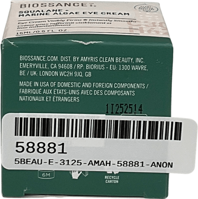 BIOSSANCE Squalane And Marine Algae Eye Cream 15ml - Reliked